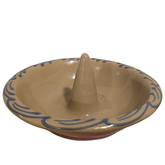 Ceramic Hartstone Pottery Apple Baker Ring Holder Dish Blue and Tan‎ - Picture 1 of 9